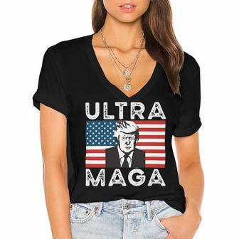 Ultra Maga Funny Trump Biden Usa Women's Jersey Short Sleeve Deep V-Neck Tshirt - Monsterry