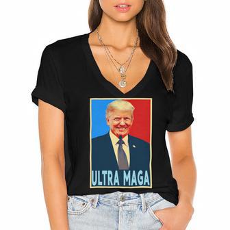 Ultra Maga President Donald Trump Gift Women's Jersey Short Sleeve Deep V-Neck Tshirt | Favorety DE