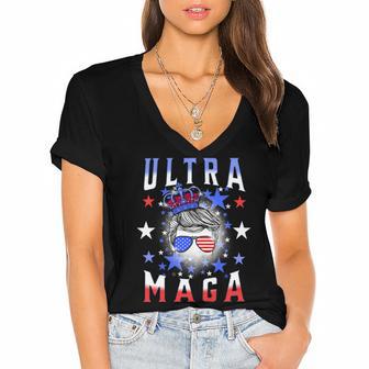 Ultra Maga The Return Of The Great Maga King V2 Women's Jersey Short Sleeve Deep V-Neck Tshirt | Favorety AU