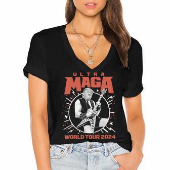 Ultra Maga Trump 2024 Tshirt Heavy Metal World Tour Women's Jersey Short Sleeve Deep V-Neck Tshirt | Favorety DE