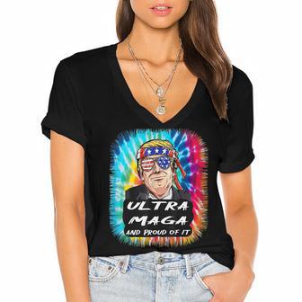 Ultra Maga Trump America Fun Tie Dye Women's Jersey Short Sleeve Deep V-Neck Tshirt | Favorety