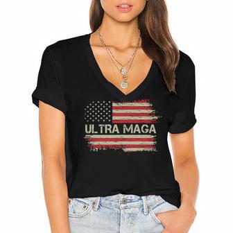 Ultra Maga Trump V2 Women's Jersey Short Sleeve Deep V-Neck Tshirt | Favorety DE