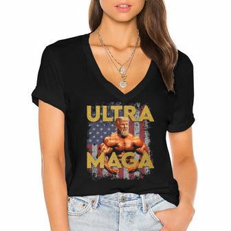 Ultra Mega Proud Ultra Maga Trump 2024 Gift Women's Jersey Short Sleeve Deep V-Neck Tshirt | Mazezy