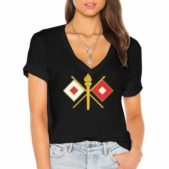 United States Army Signal Corps Women's Jersey Short Sleeve Deep V-Neck Tshirt | Mazezy