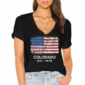 Usa Flag 4Th Of July Colorado Women's Jersey Short Sleeve Deep V-Neck Tshirt - Seseable