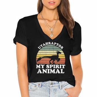 Utahraptor Dinosaur Spirit Animal Paleontologist Women's Jersey Short Sleeve Deep V-Neck Tshirt | Mazezy
