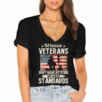 Veterans Have Standards 4Th Of July American Flag Women's Jersey Short Sleeve Deep V-Neck Tshirt - Seseable