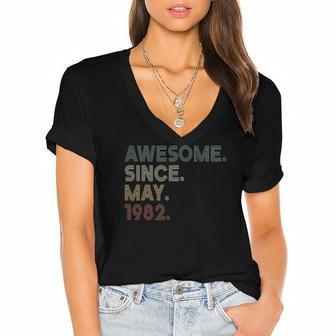 Vintage 40Th Birthday Awesome Since May 1982 40 Years Old Women's Jersey Short Sleeve Deep V-Neck Tshirt | Mazezy