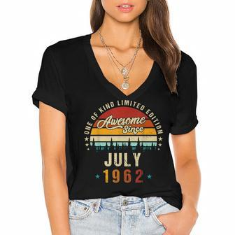 Vintage 60Th Birthday Awesome Since July 1962 Epic Legend Women's Jersey Short Sleeve Deep V-Neck Tshirt - Seseable