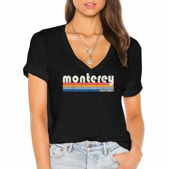 Vintage 70S 80S Style Monterey Ca Women's Jersey Short Sleeve Deep V-Neck Tshirt | Mazezy