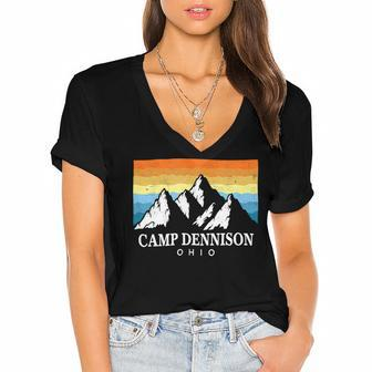 Vintage Camp Dennison Ohio Mountain Hiking Souvenir Print T Shirt Women's Jersey Short Sleeve Deep V-Neck Tshirt - Monsterry AU