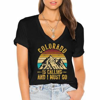 Vintage Colorado Is Calling And I Must Go Distressed Retro Women's Jersey Short Sleeve Deep V-Neck Tshirt | Mazezy