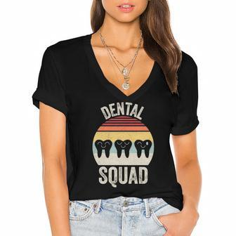 Vintage Dental Squad Dental Assistant Dentist Student Gift Women's Jersey Short Sleeve Deep V-Neck Tshirt | Mazezy