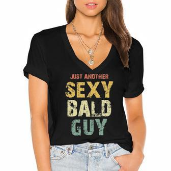 Vintage Just Another Sexy Bald Guy Women's Jersey Short Sleeve Deep V-Neck Tshirt | Mazezy