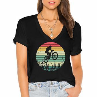 Vintage Mountain Bike Retro Downhill Biking Women's Jersey Short Sleeve Deep V-Neck Tshirt | Mazezy