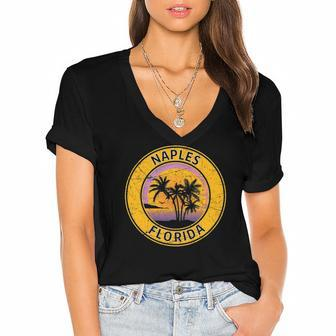 Vintage Naples Florida Retro 70S 80S Tropical Beach Souvenir Women's Jersey Short Sleeve Deep V-Neck Tshirt | Mazezy