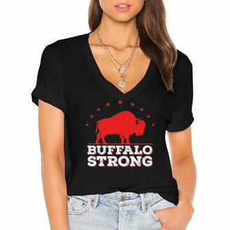 Vintage Pray For Buffalo - Buffalo Strong Women's Jersey Short Sleeve Deep V-Neck Tshirt | Mazezy
