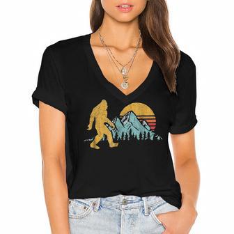 Vintage Retro Bigfoot Believe Silhouette Mountain Sun 234 Shirt Women's Jersey Short Sleeve Deep V-Neck Tshirt | Favorety CA