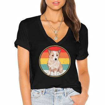Vintage Retro Sunset Portuguese Podengo Pequeno Dog Women's Jersey Short Sleeve Deep V-Neck Tshirt | Mazezy