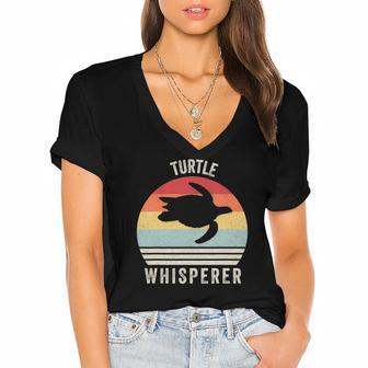 Vintage Retro Turtle Whisperer Ocean Animal Women's Jersey Short Sleeve Deep V-Neck Tshirt | Mazezy