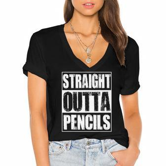 Vintage Straight Outta Pencils Gift Women's Jersey Short Sleeve Deep V-Neck Tshirt | Mazezy