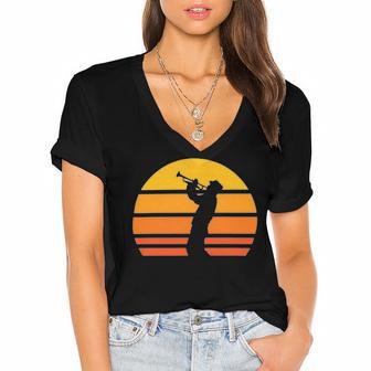 Vintage Trumpet Cool Retro Trumpet Player 158 Shirt Women's Jersey Short Sleeve Deep V-Neck Tshirt | Favorety