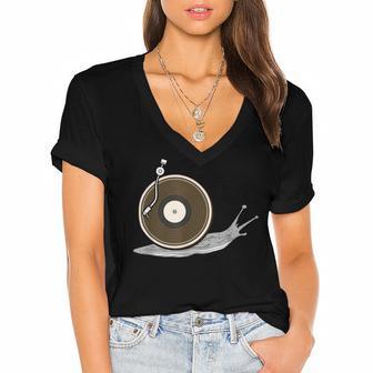 Vinyl Snail Vinyl Records Dj Vinyl Slug Lp Collector 155 Trending Shirt Women's Jersey Short Sleeve Deep V-Neck Tshirt | Favorety