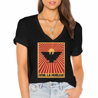 Viva La Huelga Long Live The Strike Spanish Stand Up  Women's Jersey Short Sleeve Deep V-Neck Tshirt