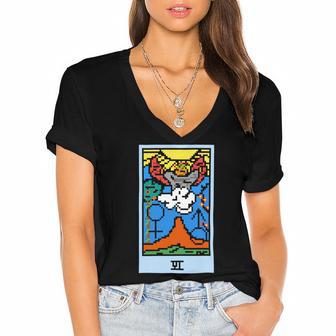 Wait Is This Pixel Art Tarot Yellow - Major Arcana The Lovers Design For Stickers And Women's Jersey Short Sleeve Deep V-Neck Tshirt | Favorety