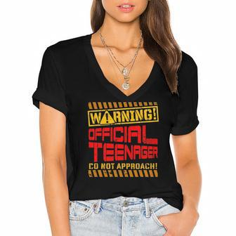 Warning Official Teenager Do Not Approach 13Th Birthday Women's Jersey Short Sleeve Deep V-Neck Tshirt | Mazezy UK