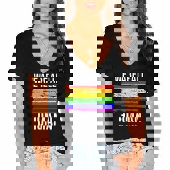 We Are All Human Pride Rainbow Ally Top Gay Pride Flag Women's Jersey Short Sleeve Deep V-Neck Tshirt | Mazezy