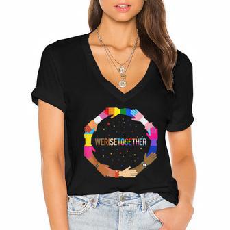 We Rise Together LGBTQ Pride Social Justice Equality Ally V2 Women's Jersey Short Sleeve Deep V-Neck Tshirt - Monsterry UK