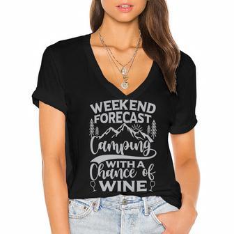 Weekend Forecast Mountain Camper 11 Shirt Women's Jersey Short Sleeve Deep V-Neck Tshirt | Favorety