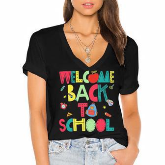 Welcome Back To School Happy First Day 488 Shirt Women's Jersey Short Sleeve Deep V-Neck Tshirt | Favorety CA