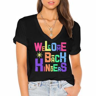 Welcome Back To School Kinders 486 Shirt Women's Jersey Short Sleeve Deep V-Neck Tshirt | Favorety