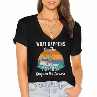 What Happens On The Pontoon Stays On The Pontoon Gift Women's Jersey Short Sleeve Deep V-Neck Tshirt | Mazezy