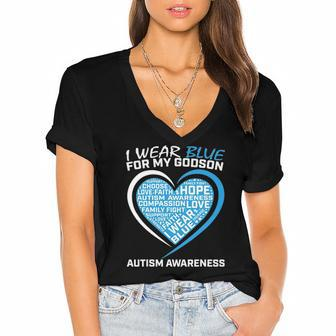Women Men Godparents I Wear Blue For Godson Autism Awareness Women's Jersey Short Sleeve Deep V-Neck Tshirt | Mazezy