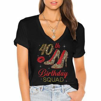 Womens 40Th Birthday Squad Stepping Into 40 Leopard Shoes Women's Jersey Short Sleeve Deep V-Neck Tshirt - Seseable