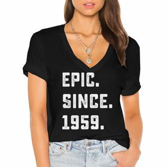 Womens 63Rd Birthday Gift Vintage Epic Since 1959 63 Years Old Women's Jersey Short Sleeve Deep V-Neck Tshirt | Mazezy