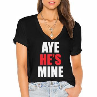 Womens Aye Hes Mine Matching Couple S - Cool Outfits Women's Jersey Short Sleeve Deep V-Neck Tshirt | Mazezy