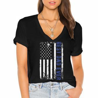 Womens Best Dad Ever Military Pride - 4Th Of July Usa Flag Women's Jersey Short Sleeve Deep V-Neck Tshirt - Seseable