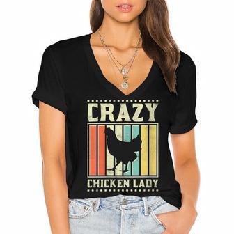 Womens Crazy Chicken Lady V3 Women's Jersey Short Sleeve Deep V-Neck Tshirt - Seseable