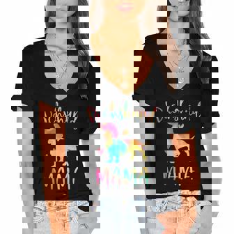 Womens Dachshund Mama Colorful Doxie Gifts Dog Mom Women's Jersey Short Sleeve Deep V-Neck Tshirt | Mazezy