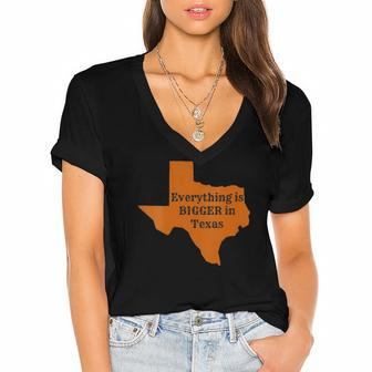 Womens Everything Is Bigger In Texas - Austin Women's Jersey Short Sleeve Deep V-Neck Tshirt | Mazezy