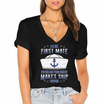 Womens First Mate Sailor Seaman Seafarer Deck Officer Boating Women's Jersey Short Sleeve Deep V-Neck Tshirt | Mazezy