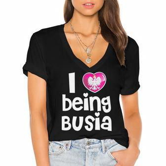 Womens I Love Being Busia Polish Grandma Mothers Day Gift V-Neck Women's Jersey Short Sleeve Deep V-Neck Tshirt | Mazezy