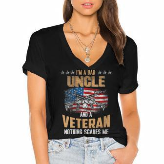 Womens Im A Dad Uncle And A Veteran Fathers Day Fun 4Th Of July Women's Jersey Short Sleeve Deep V-Neck Tshirt - Seseable