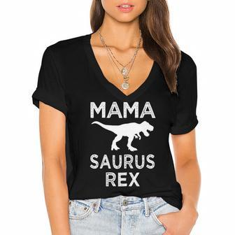 Womens Mama Saurus Rex Funnyrex Mommy Party Gift Women's Jersey Short Sleeve Deep V-Neck Tshirt | Mazezy