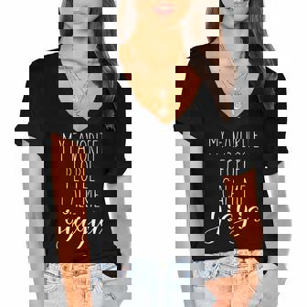 Womens My Favorite People Call Me Yiayia Greek Grandma V-Neck Women's Jersey Short Sleeve Deep V-Neck Tshirt | Mazezy