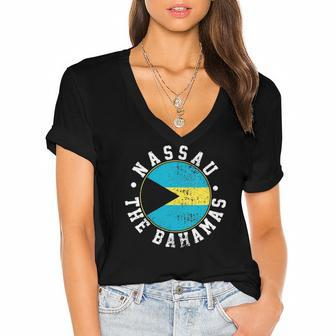 Womens Nassau The Bahamas Flag Lovers Gift Women's Jersey Short Sleeve Deep V-Neck Tshirt